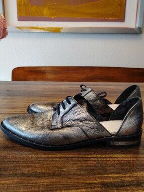 FREDA SALVADOR Wit D'Orsay Oxford Shoes Womens US 9 Anthracite Silver Leather